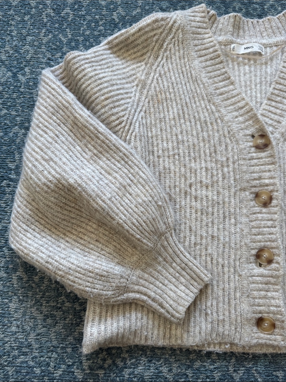 Mango Beige Ribbed V-Neck Button Cardigan - Picture 3 of 3